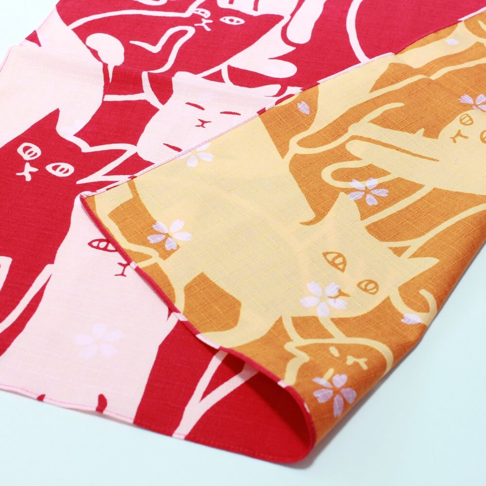 cat puzzle 50cm furoshiki laid flat showing reversible sides