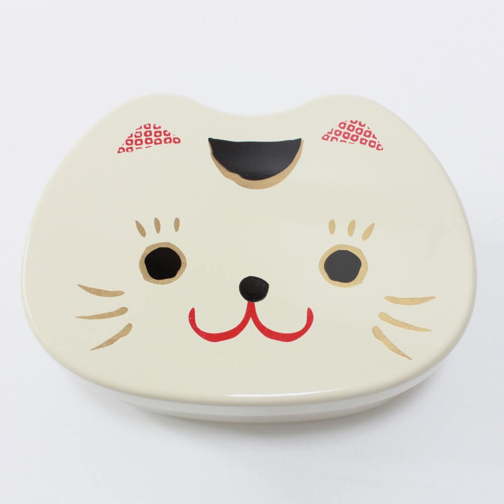 close up cat face white bento box