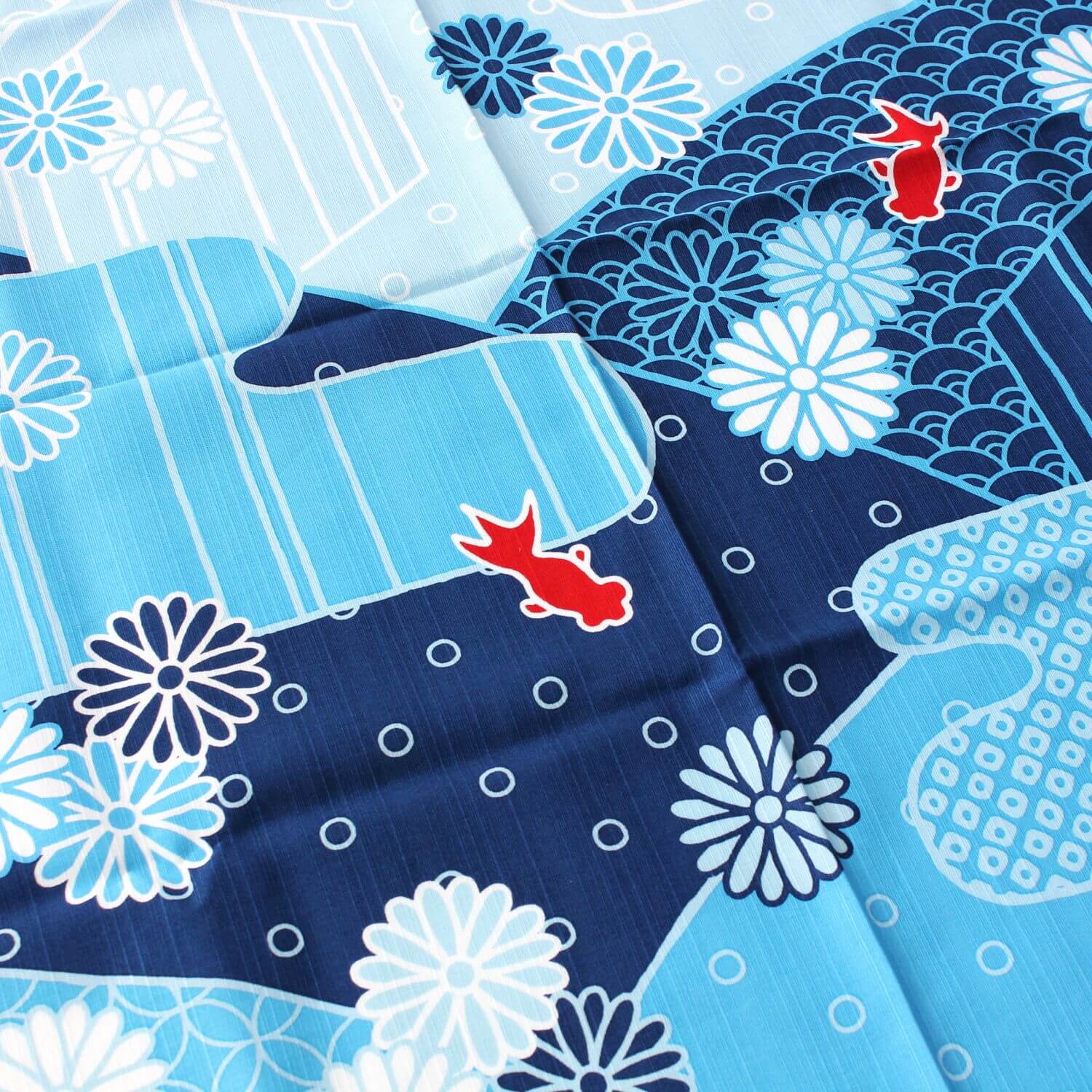 Hamamonyo Chrysanthemum and Goldfish Furoshiki Wrapping Cloth 70cm