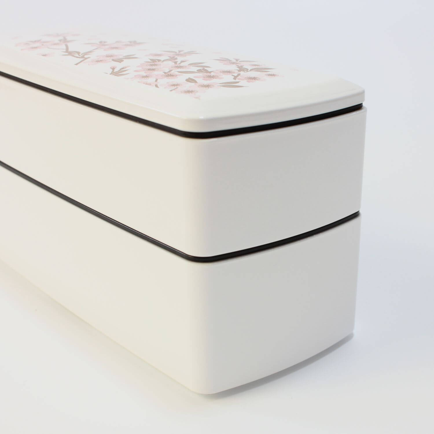 Sakura White and Pink Rectangle 2 Tier Bento Box