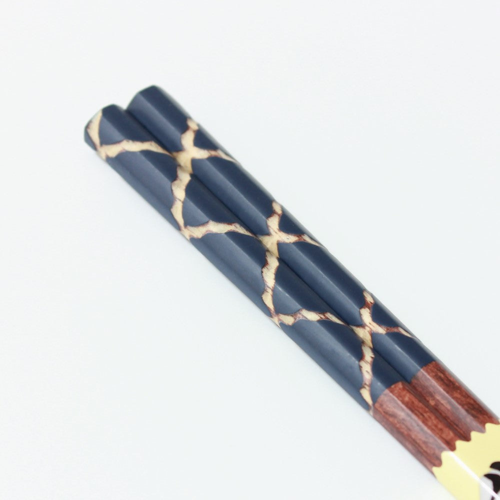 close up handles hachikaku blue chopsticks