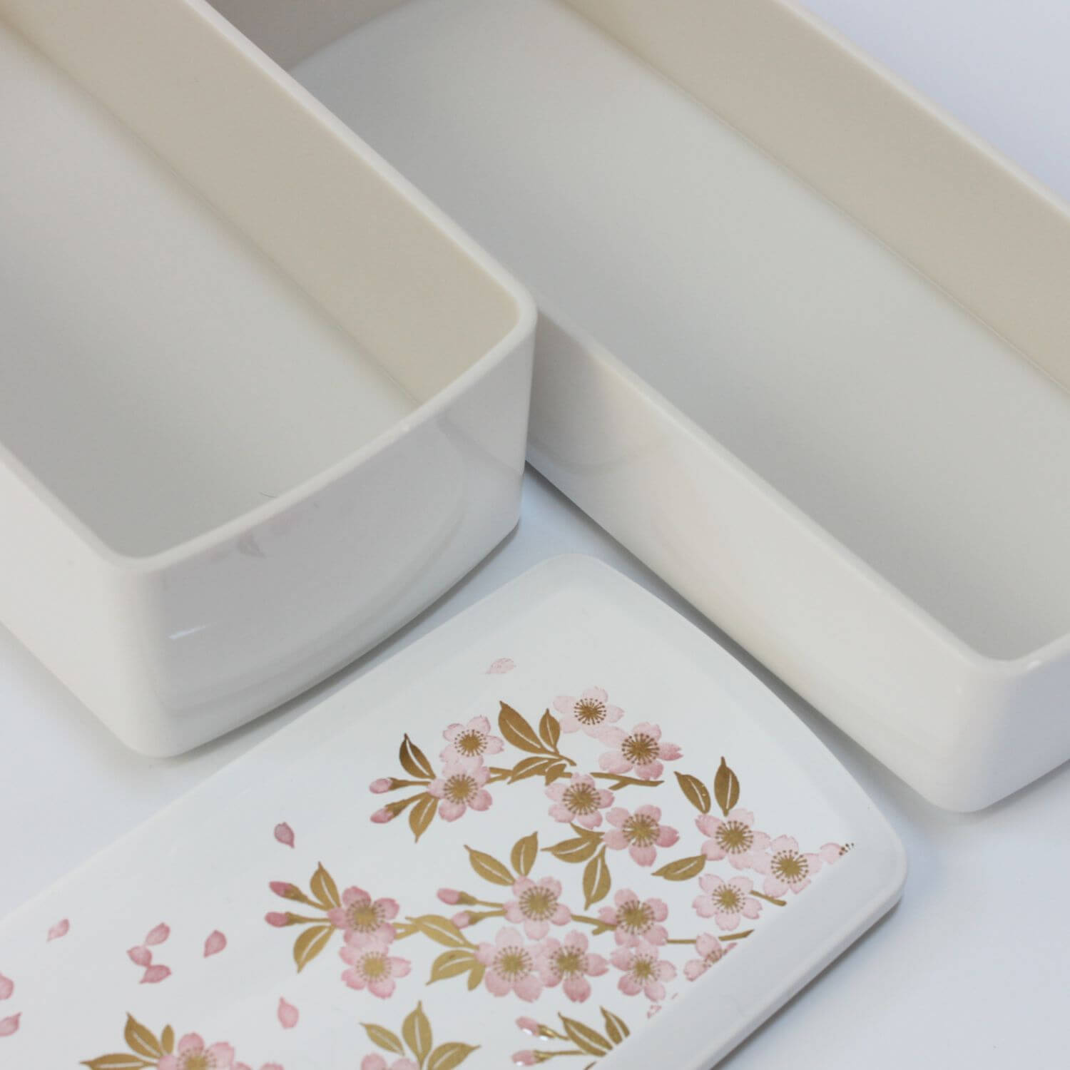 Sakura White and Pink Rectangle 2 Tier Bento Box