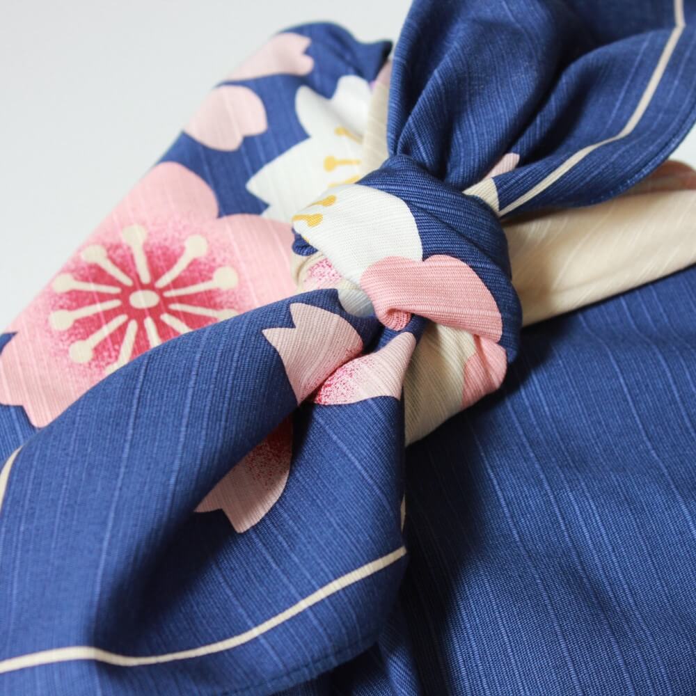 close up of knot tied furoshiki sakura shizuka