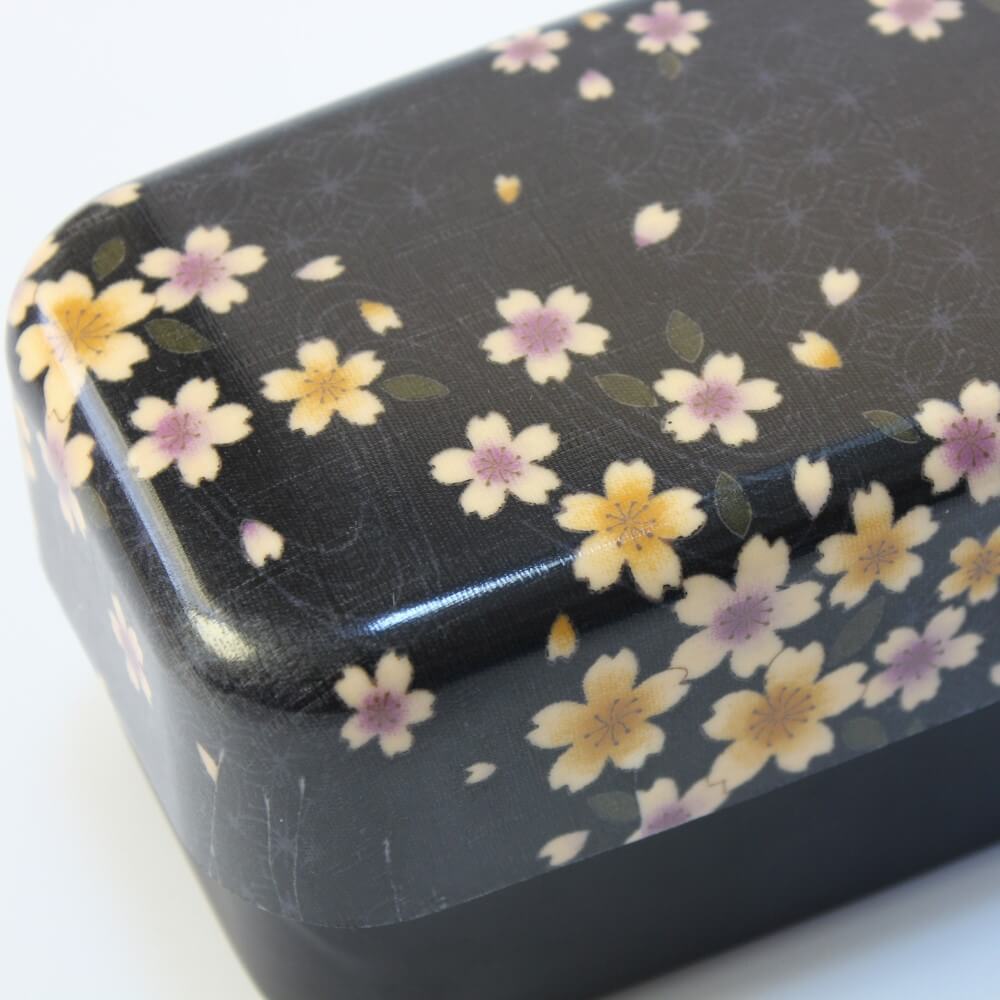 close up lid ryusui sakura black bento box