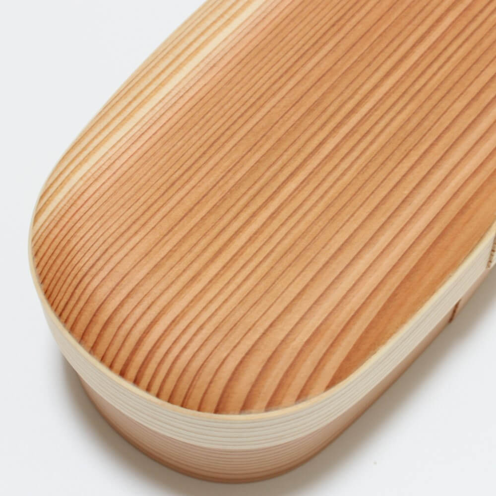 close up lid wood grain kabusefuta magewappa bento box