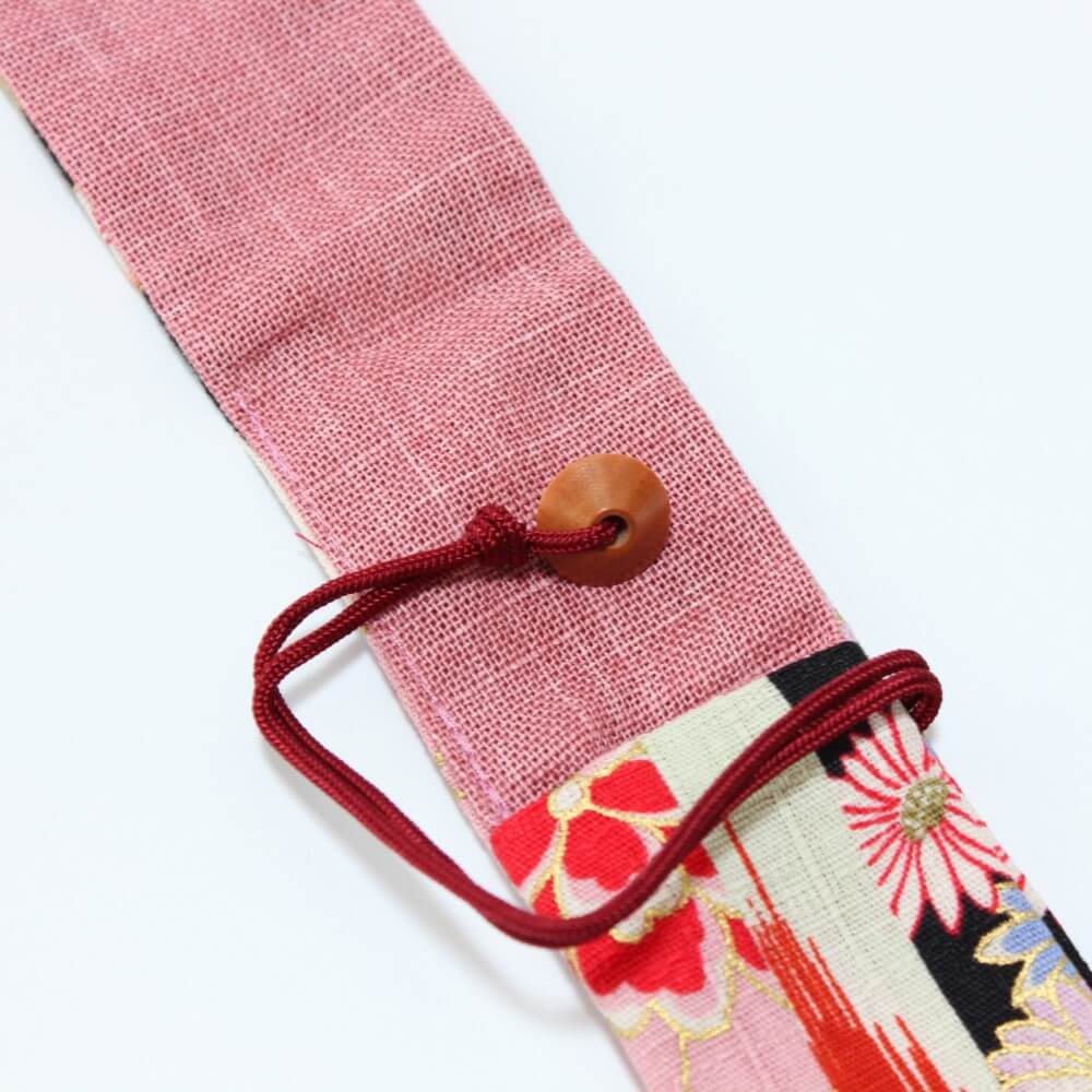 close up of opened fabric chopsticks case wagara black