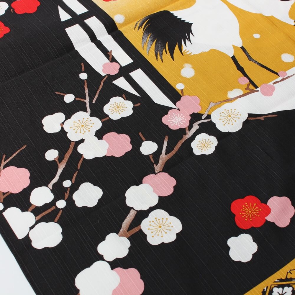 white and pink plum flowers on crane dance furoshiki from hamamonyo