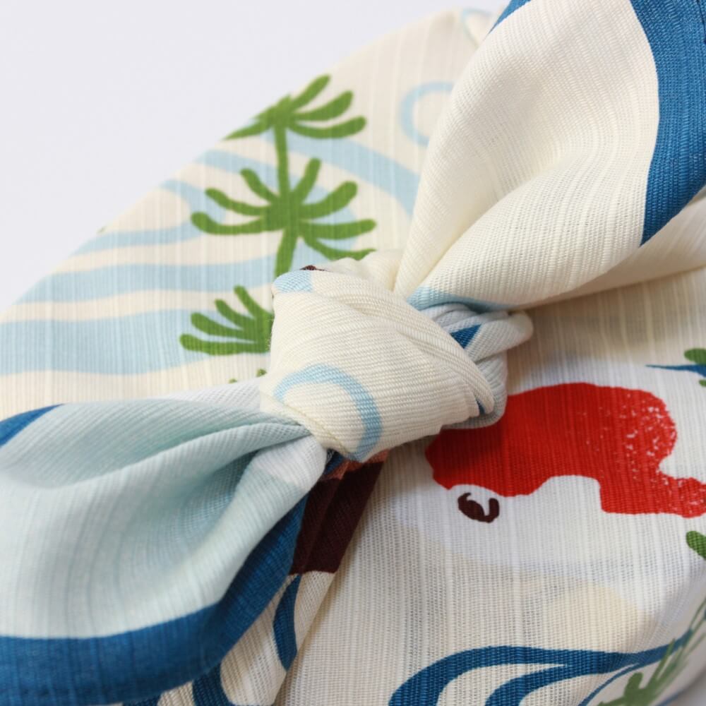 close up of knot tied cat and goldfish furoshiki 50cm