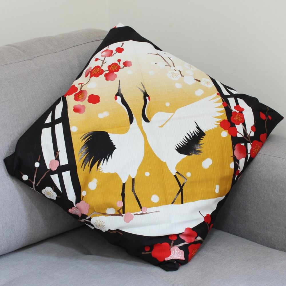 crane dance furoshiki cushion cover hamamonyo