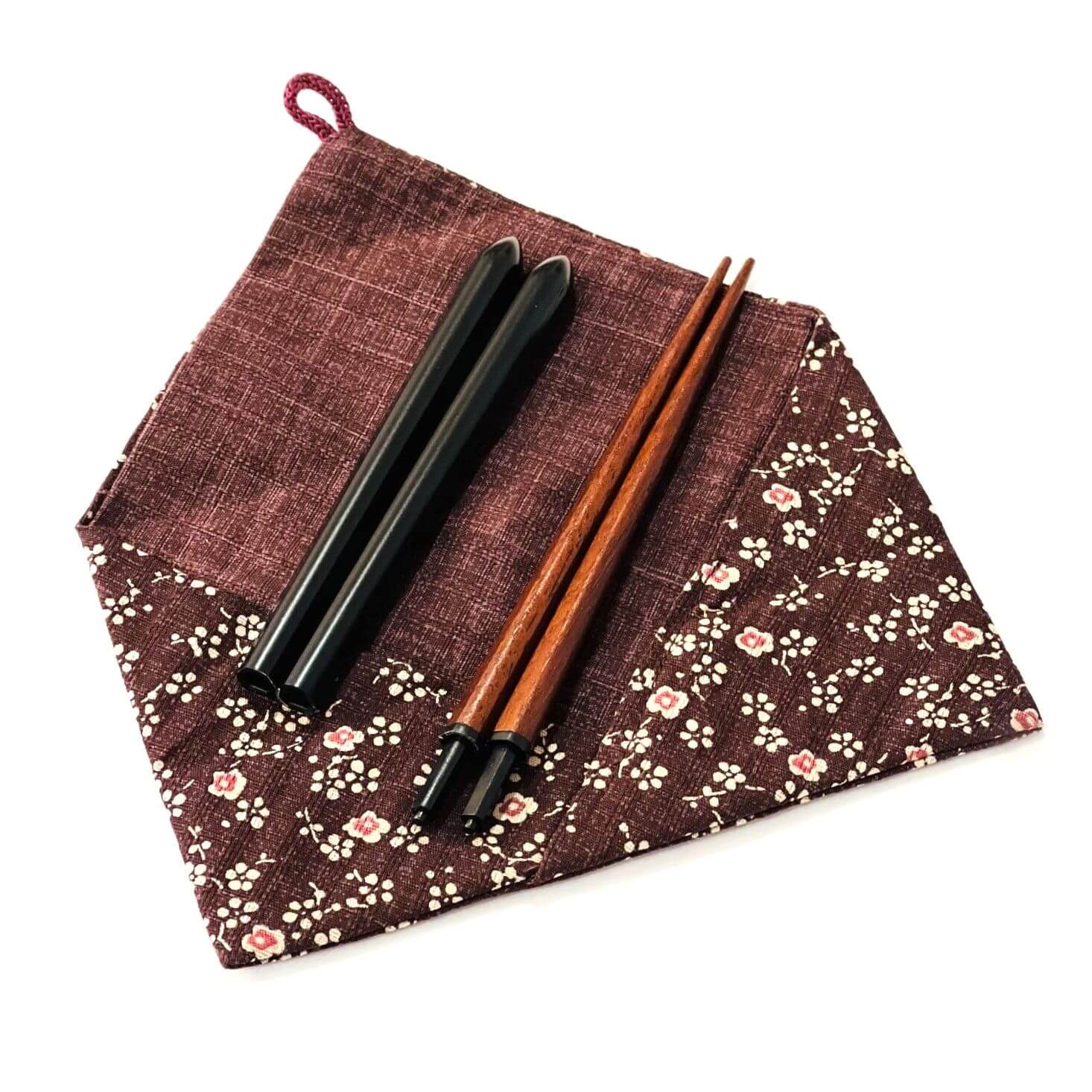 detachable chopsticks on plum flower purple pouch