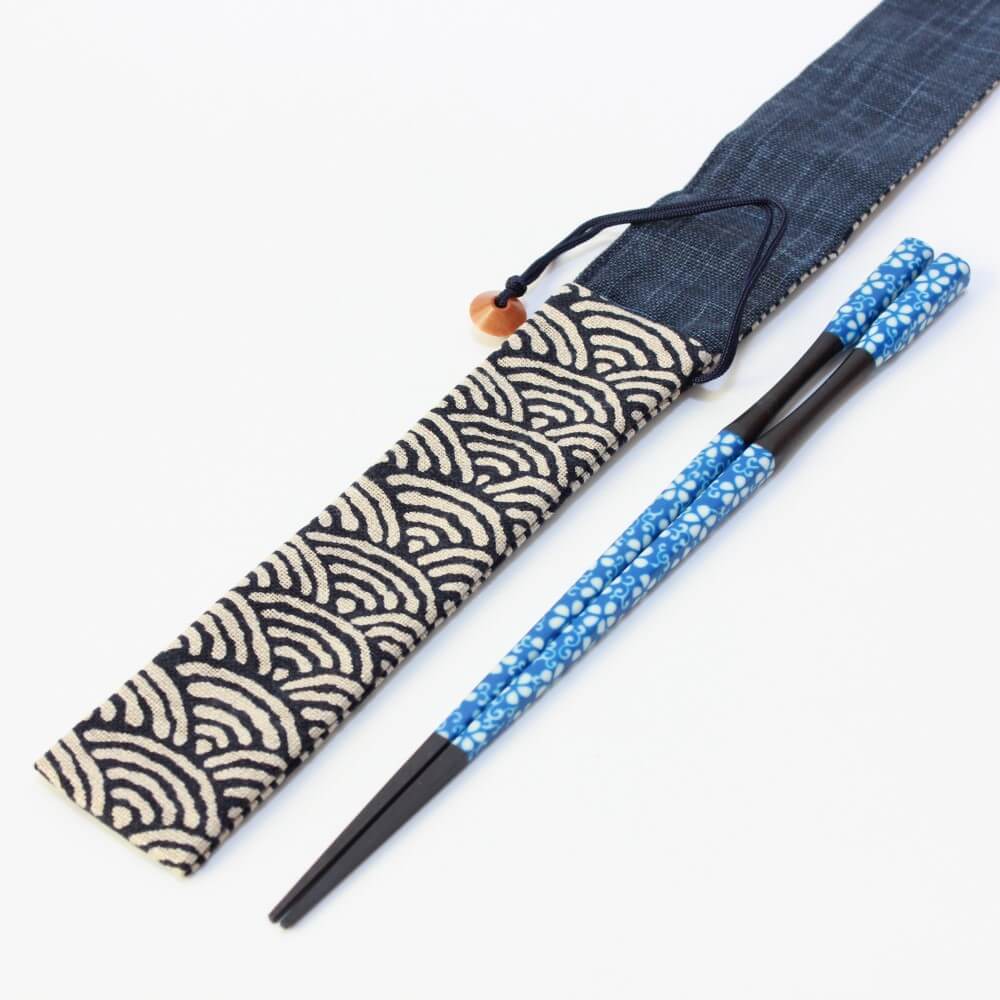 fabric seigaiha chopsticks case side by side