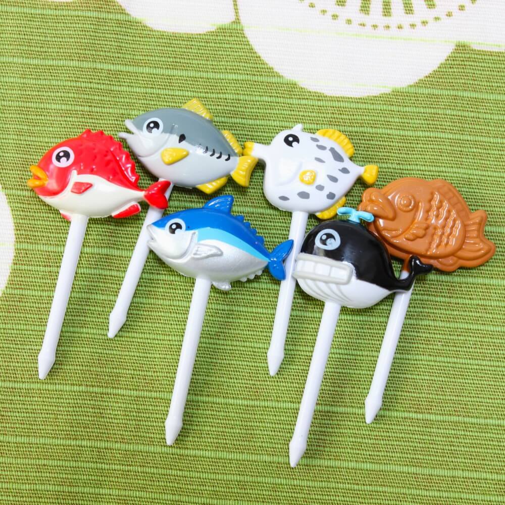 fish bento food picks close up
