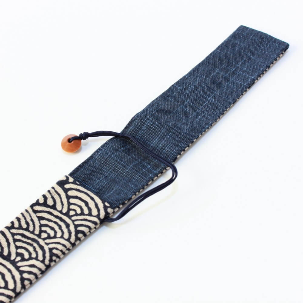 flap open seigaiha navy chopsticks fabric case