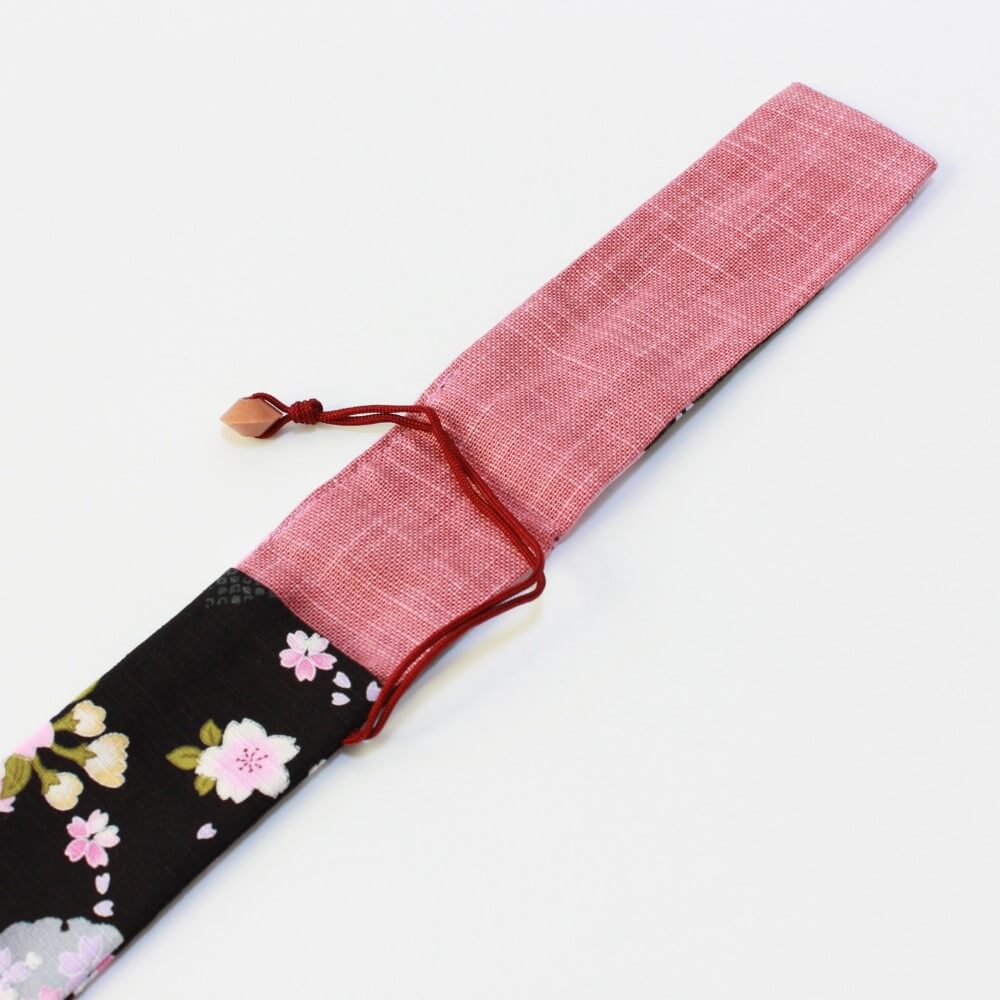 flap opened sakura blossom black fabric chopsticks case