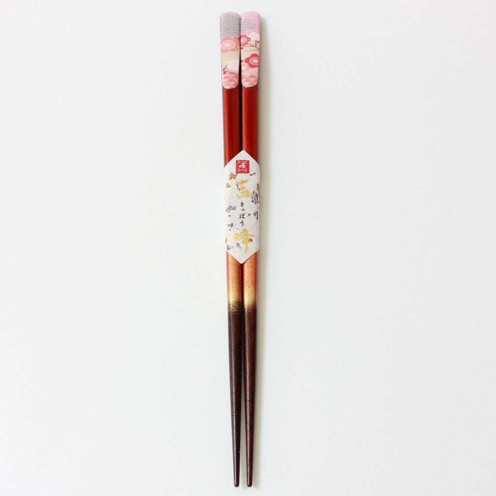 fukuju red japanese plum pattern on handles chopsticks