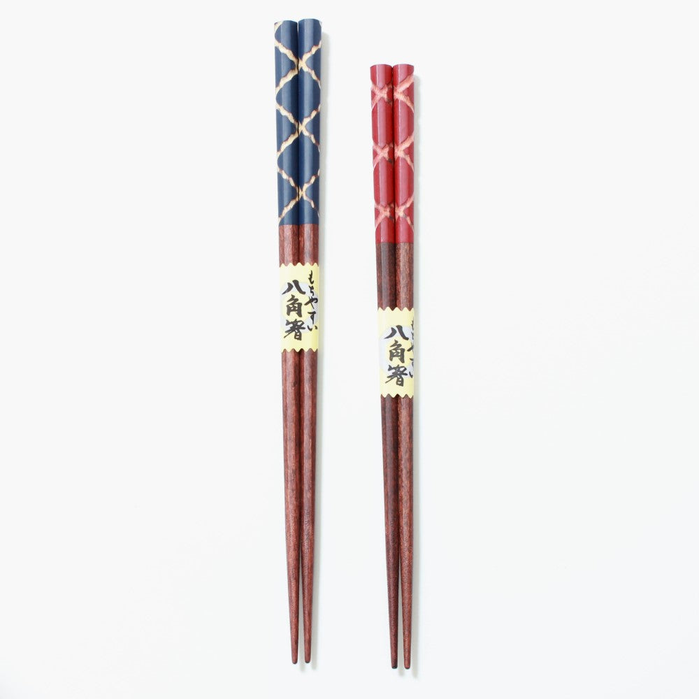 hachikaku chopsticks blue red side by side
