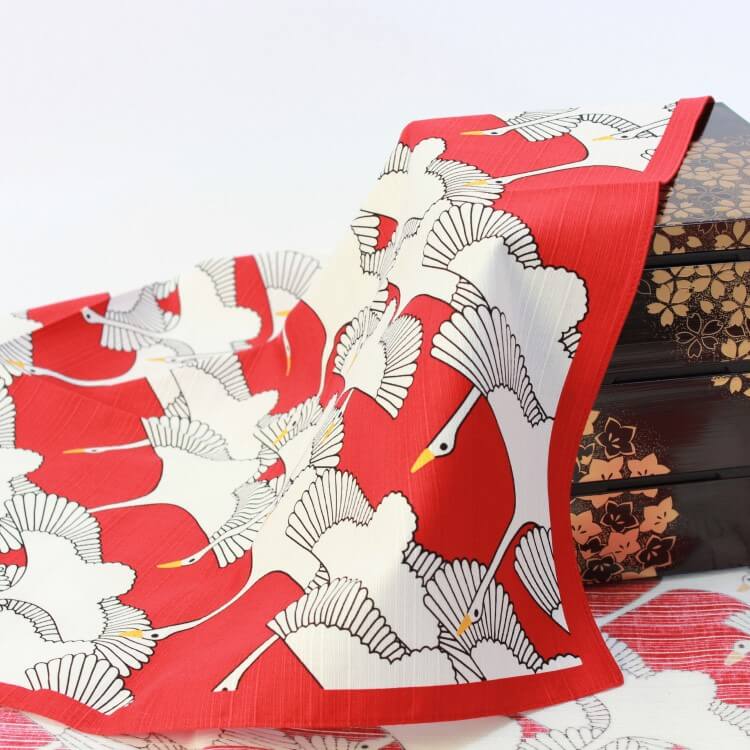 celebration crane furoshiki red over picnic bento box