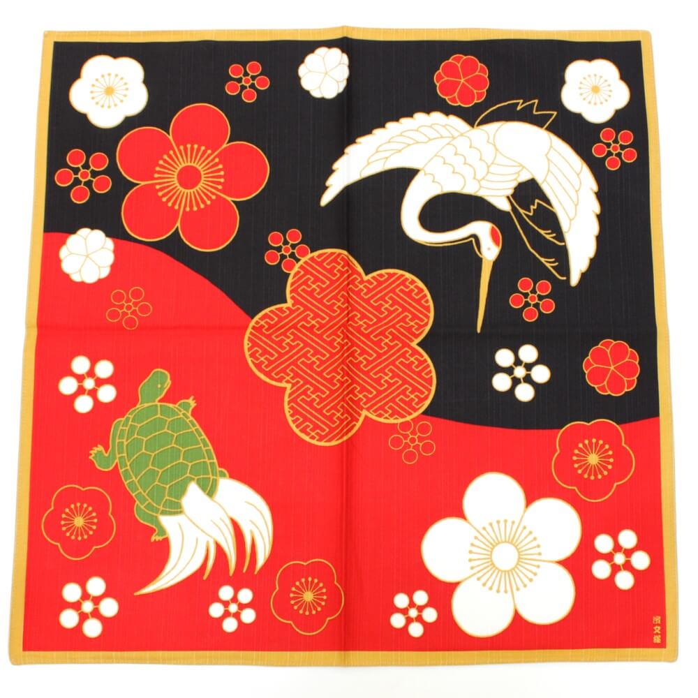 hama monyo crane and turtle furoshiki red 50cm