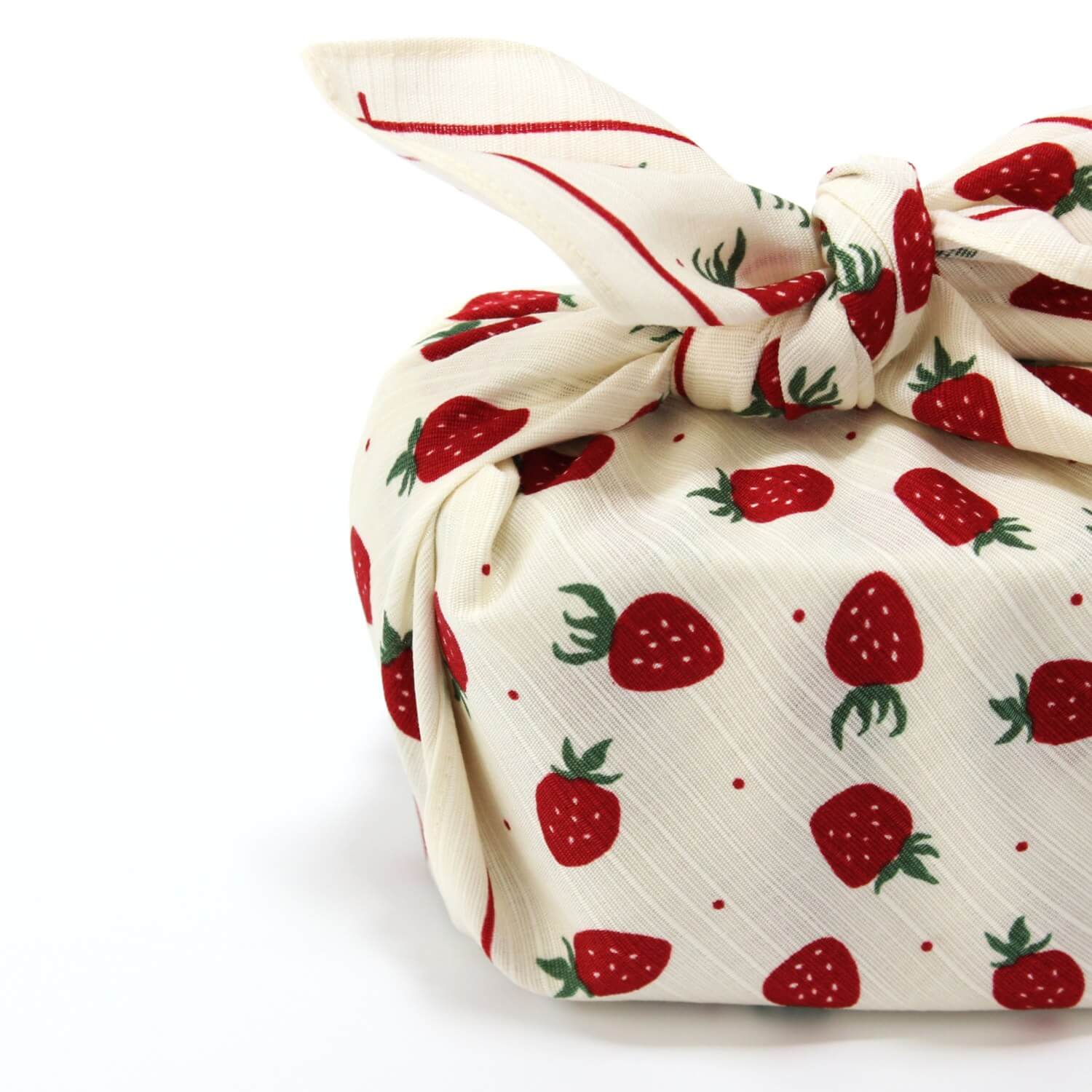 bento box wrapped in strawberries furoshiki wrapping cloth