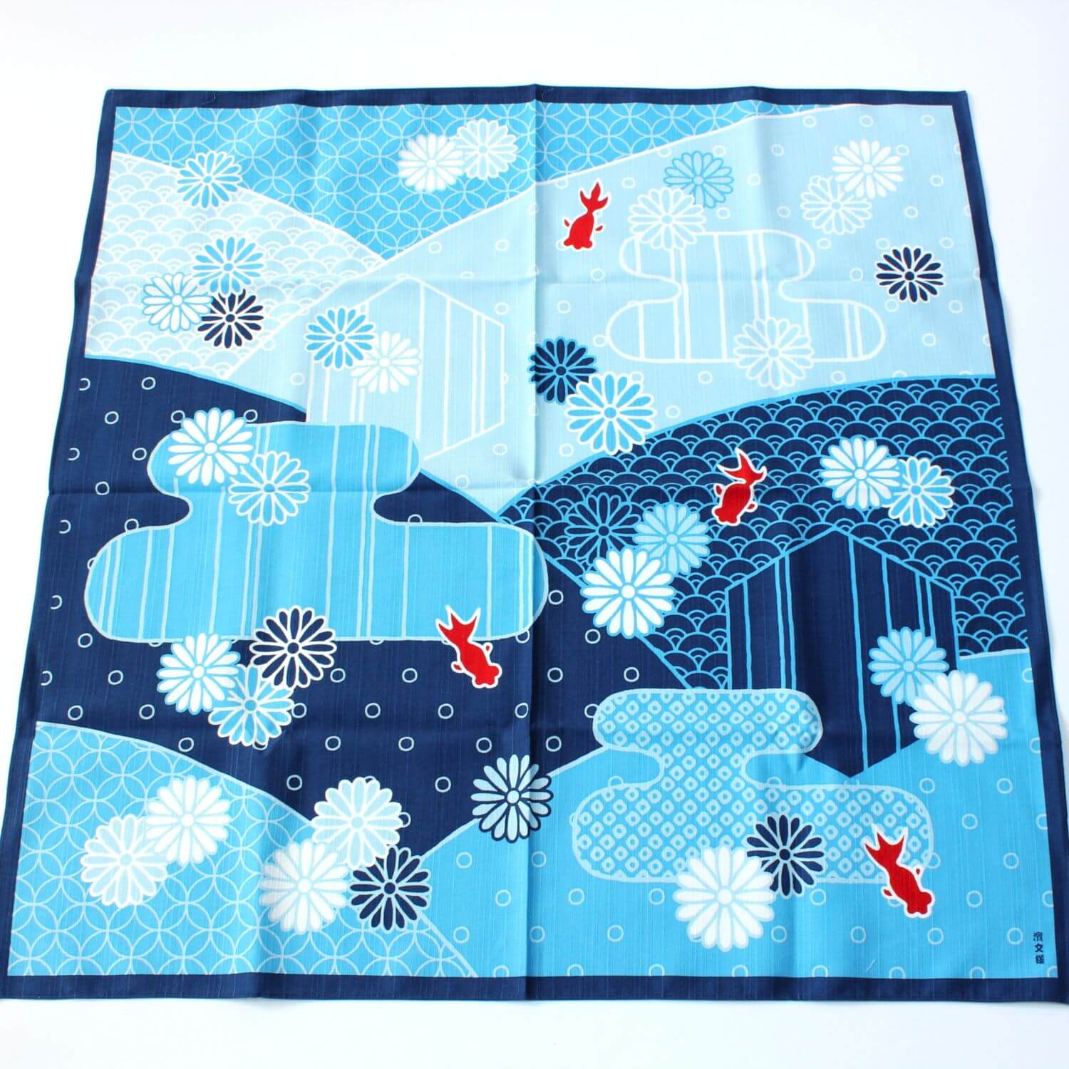 hamamonyo chrysanthemum goldfish blue 70cm furoshiki wrapping cloth