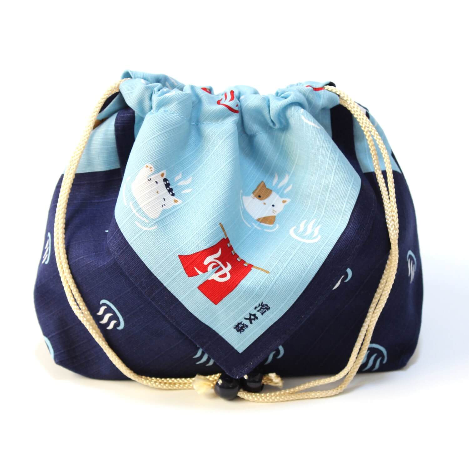hamamonyo onsen cats kinchaku bento lunch bag