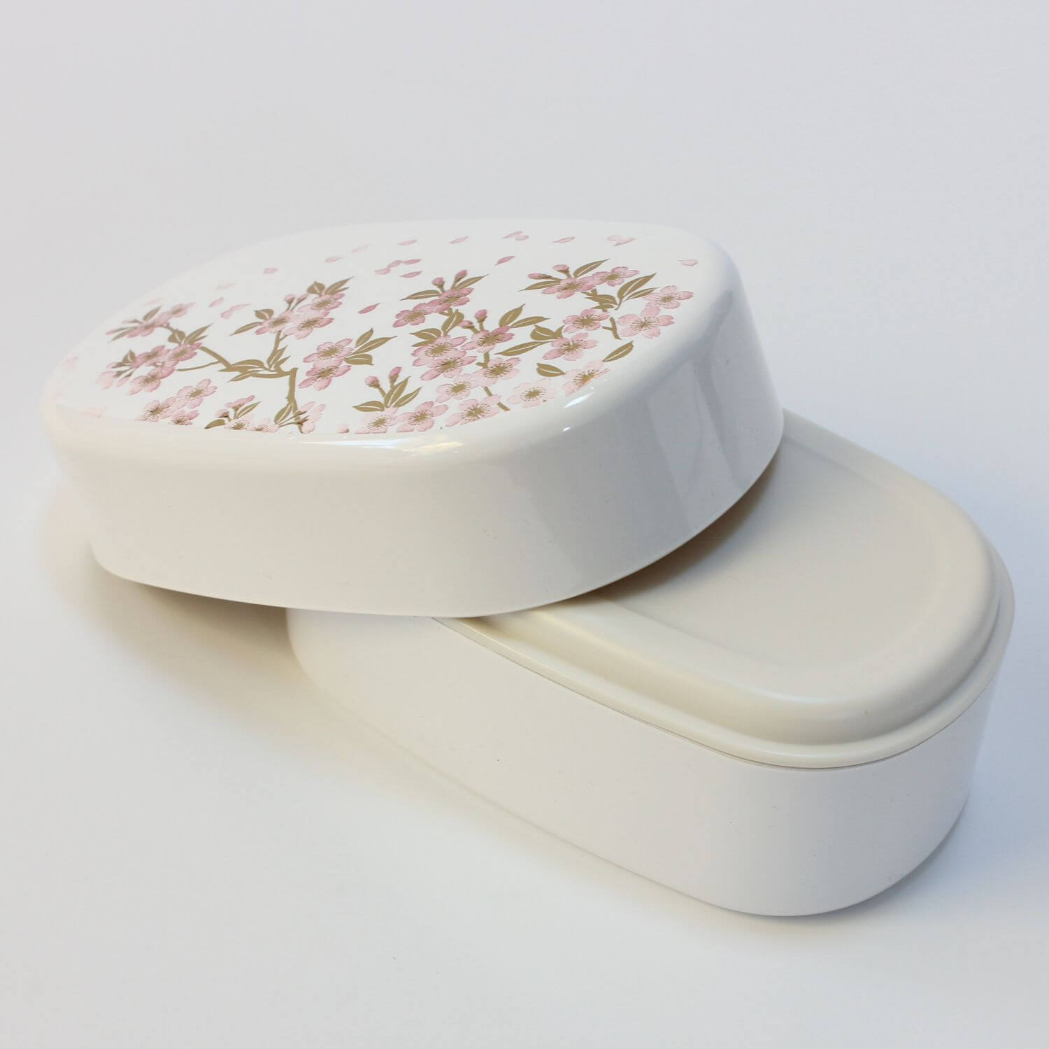 Sakura White and Pink Oval 2 Tier Bento Box
