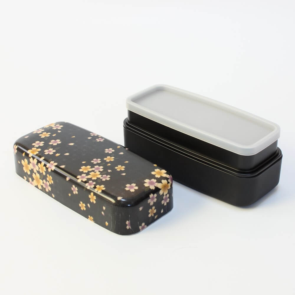 inside layer stacked black bento box