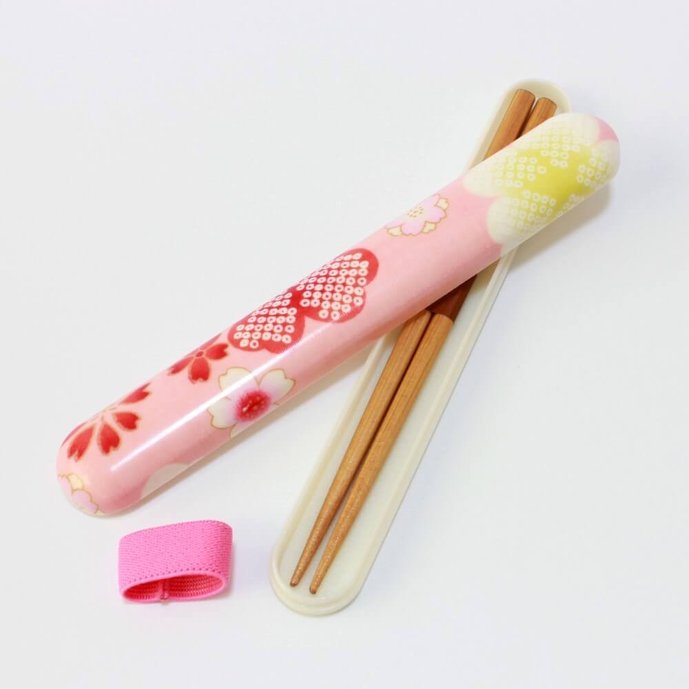 kimono yume sakura pink chopsticks lid on case