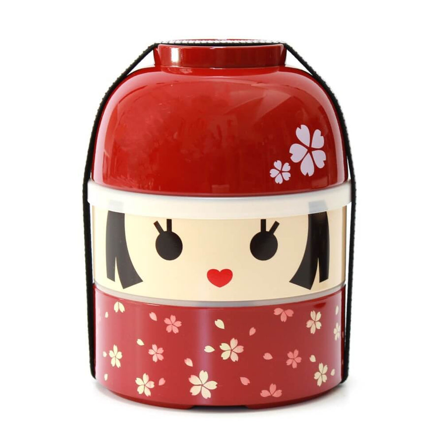 Round 2 tier bento box & bowl Kokeshi design Made in Japan