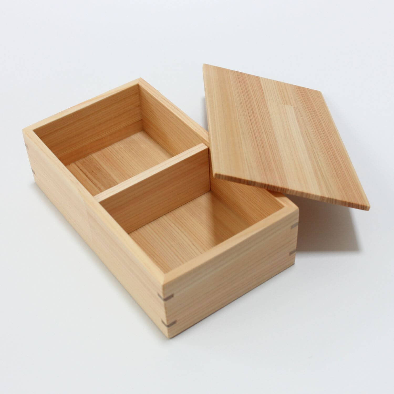 lid off kishu hinoki cypress rectangle wood bento box