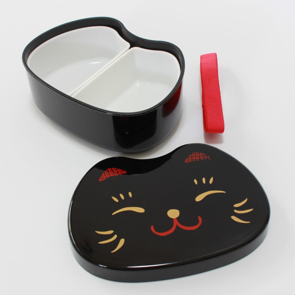 lid opened black cat face bento box