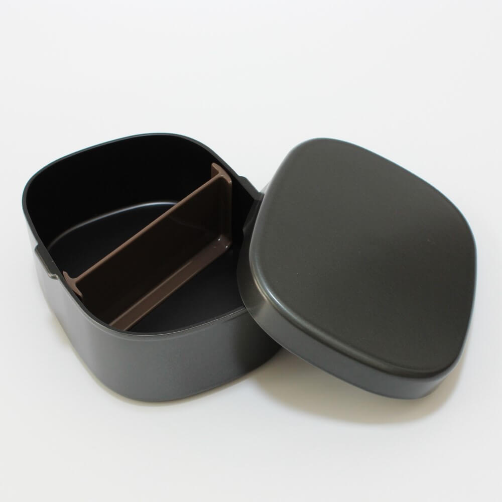 lid opened one touch bento box metallic black