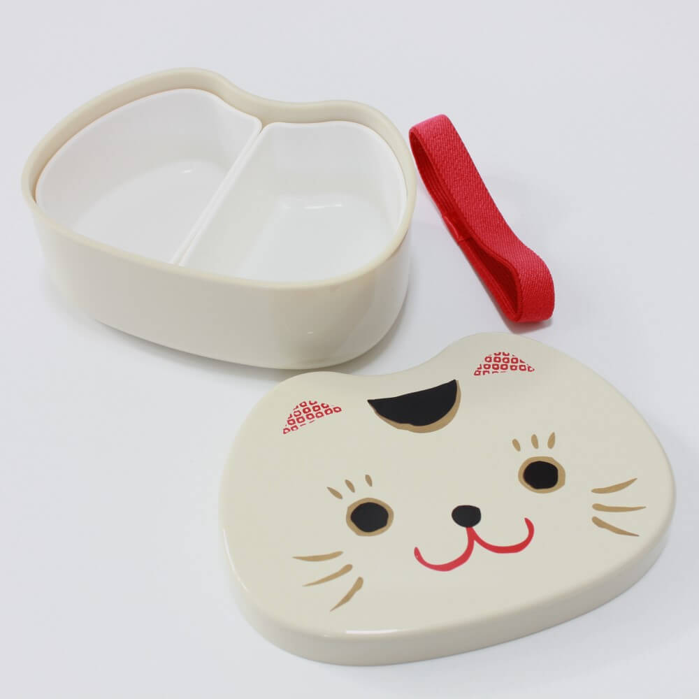 maneki cat face bento box lid off