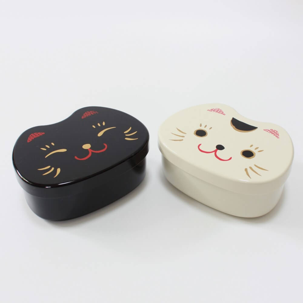 maneki cat face side by side bento boxes