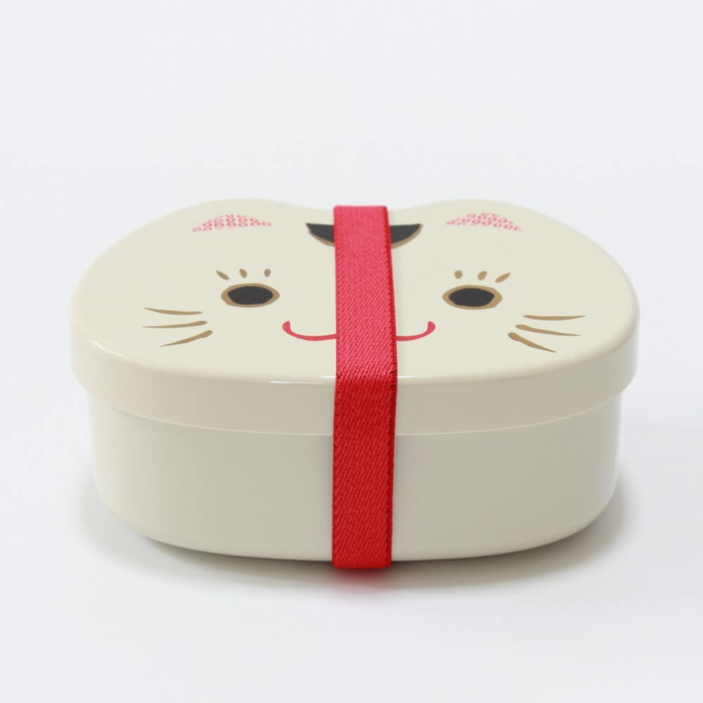 maneki cat face white bento box with lunch band