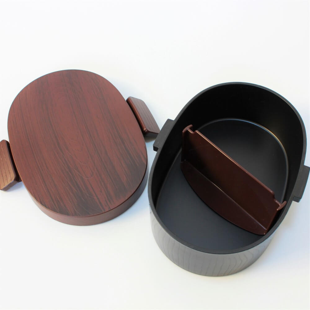 mokume koban brown bento box with lid open