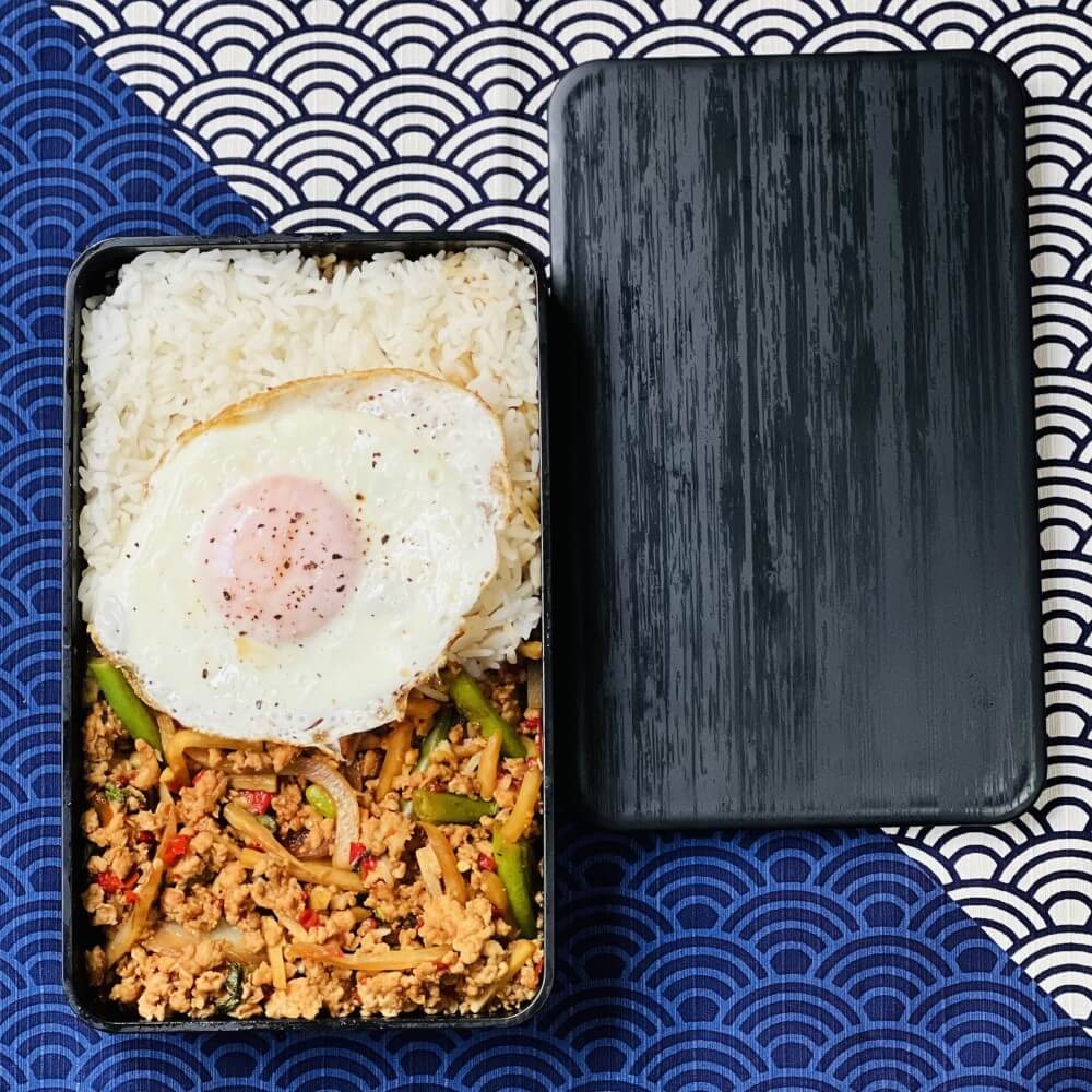 overhead shot bento box with thai food