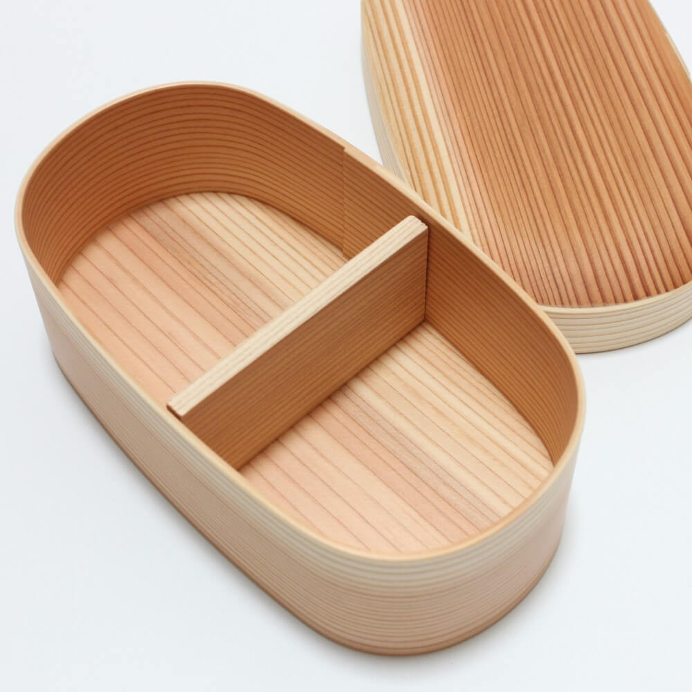 overhead shot showing inside of kabusefuta magewappa bento box