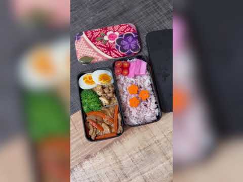 Video of bento inside the rectangle kimono sakura blossoms bento box