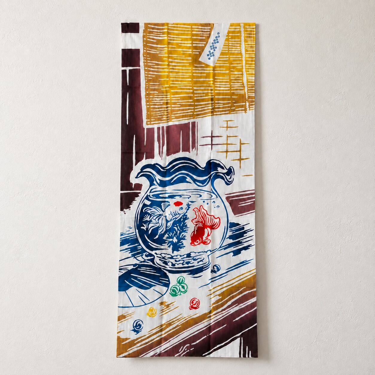 tenugui showing goldfish bowl on an engawa verandah 