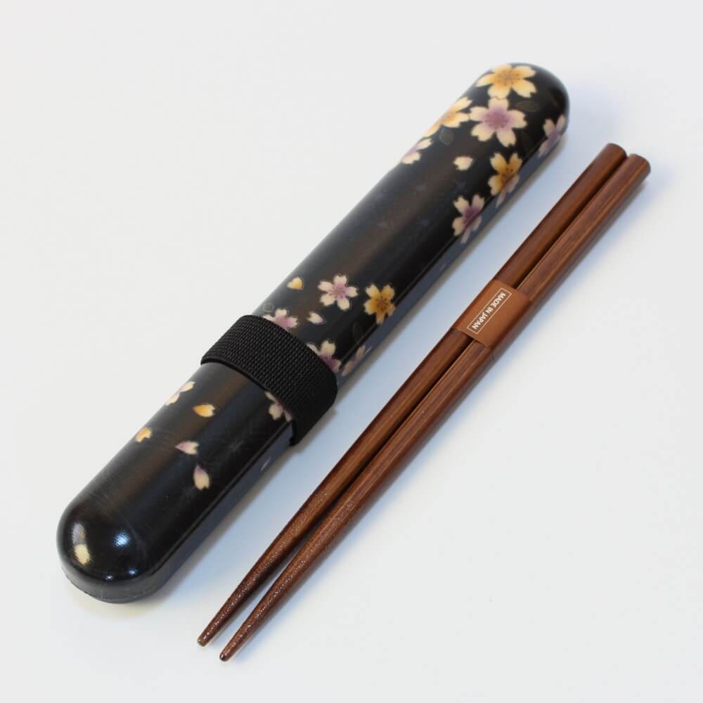 ryusui sakura black chopsticks case set