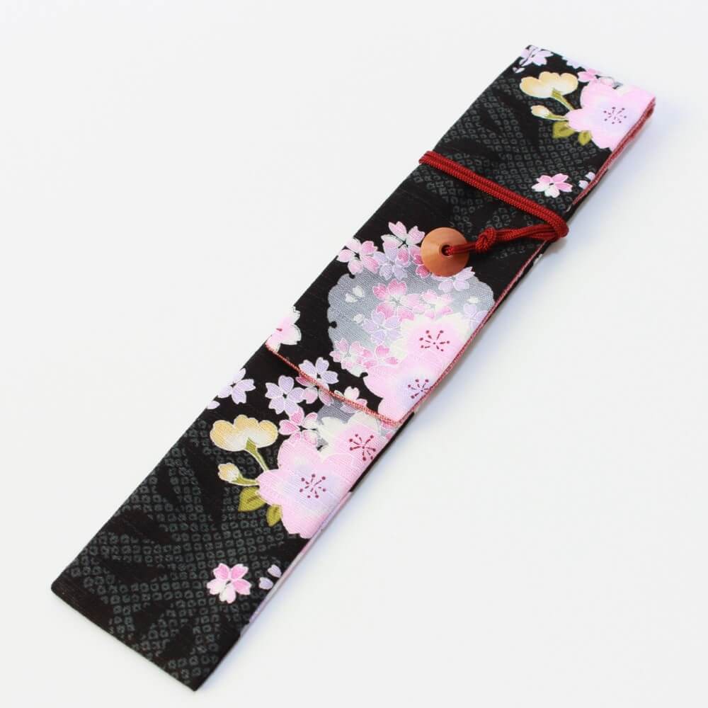sakura blossoms black fabric chopsticks case