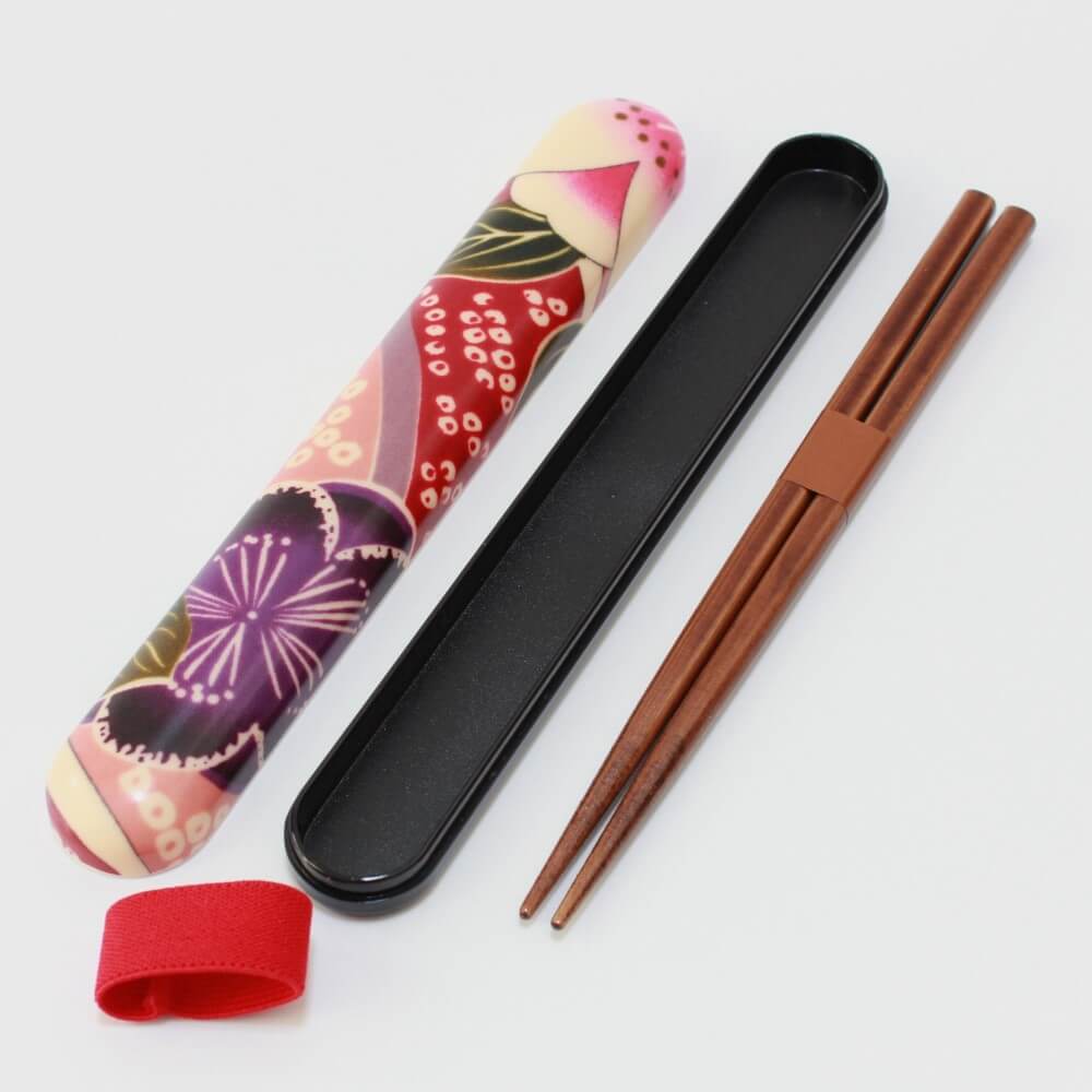 sakura blossoms chopsticks case set opened