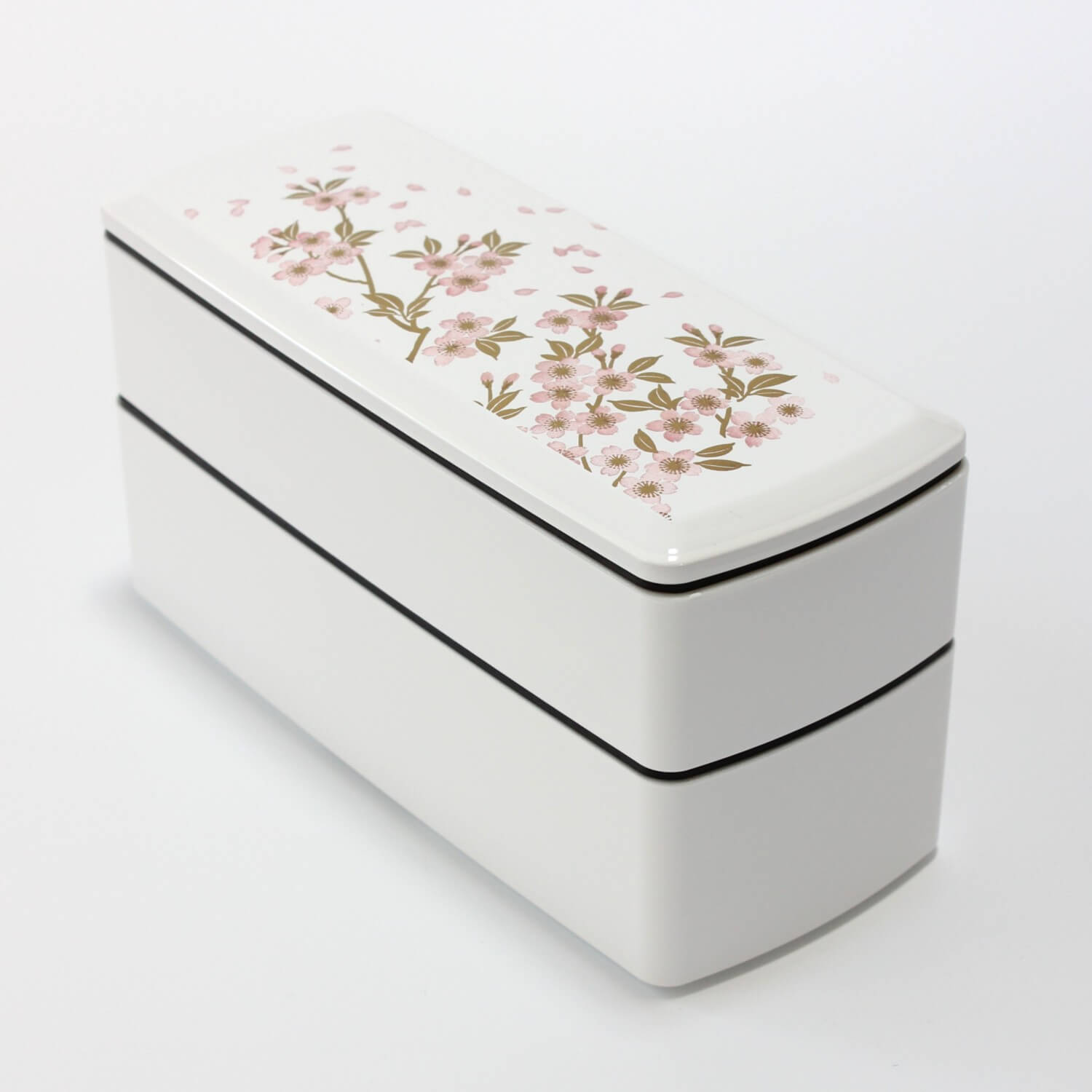sakura white and pink rectangle 2 tier bento box