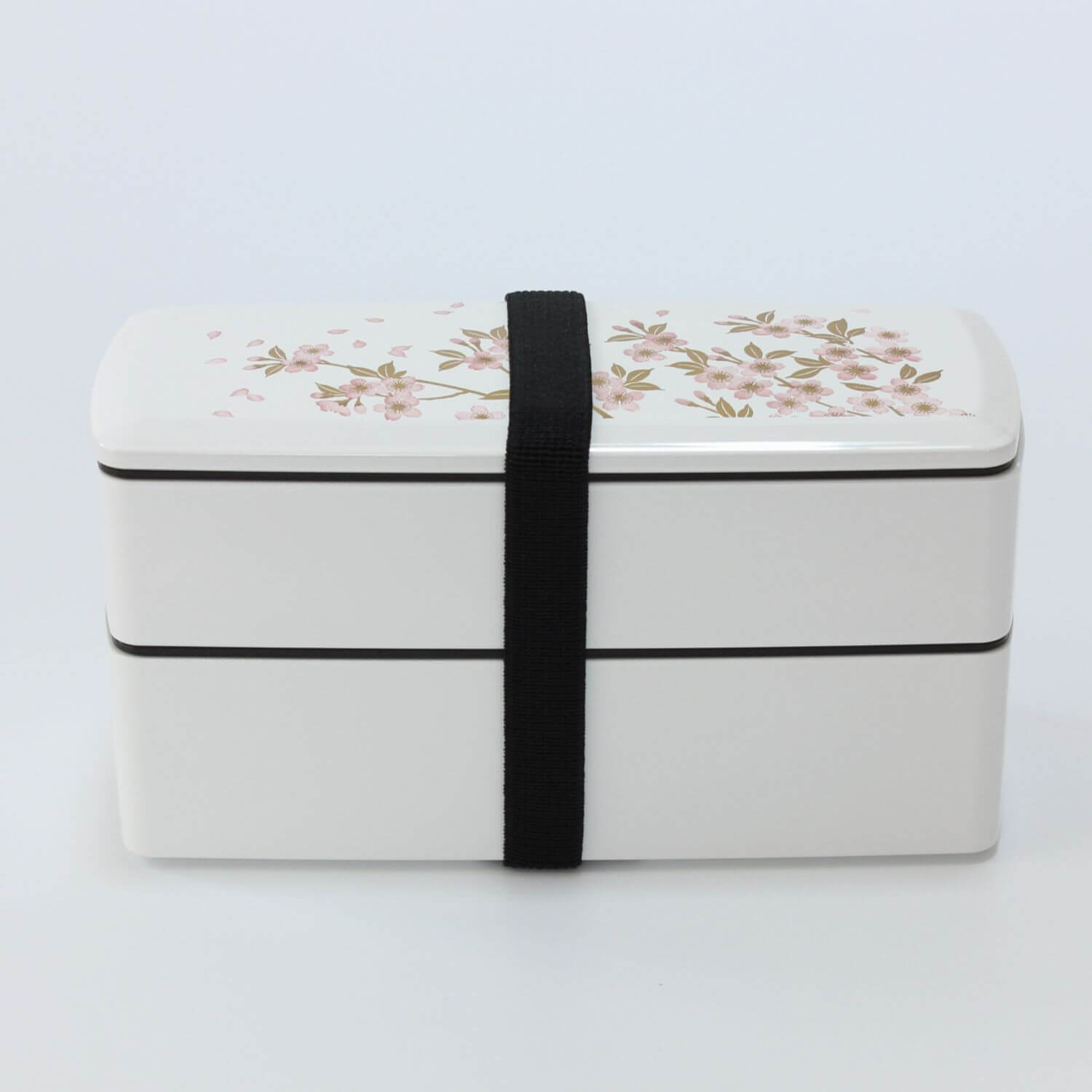 Sakura White and Pink Rectangle 2 Tier Bento Box