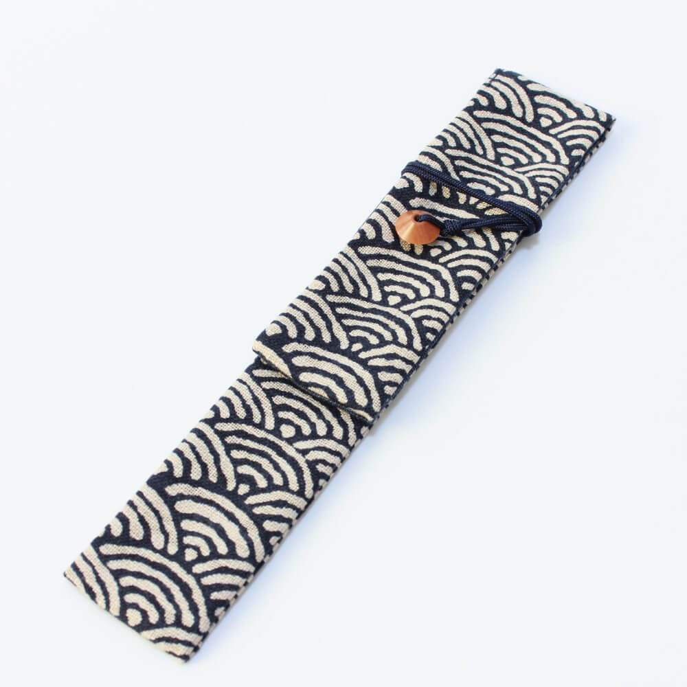 seigaiha navy fabric chopsticks case