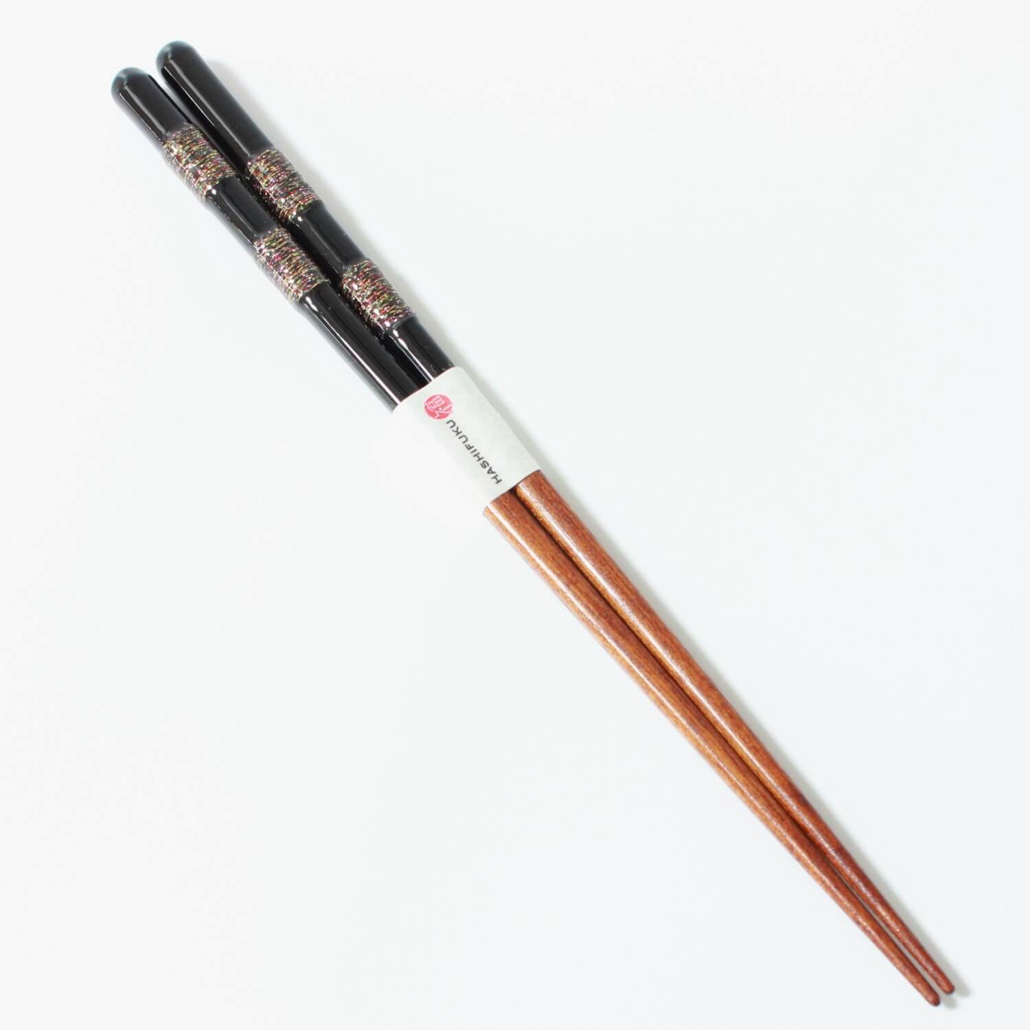 angled profile of hananoito black chopsticks showing black handles and tips