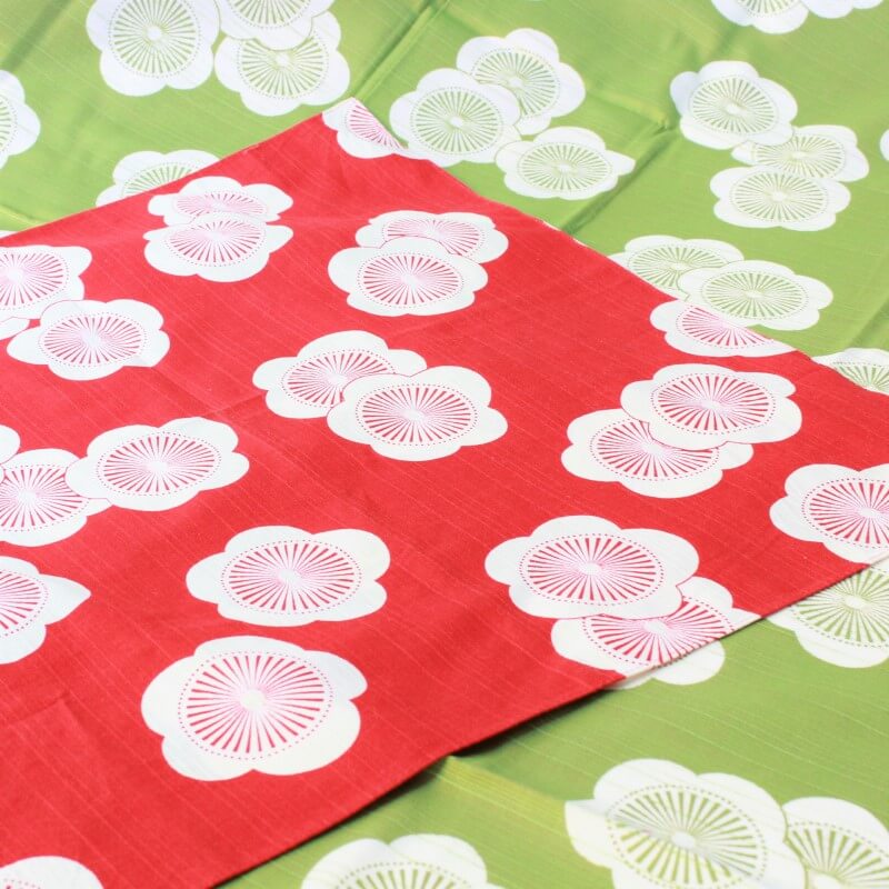 smaller furoshiki on large furoshiki japanese plum red green