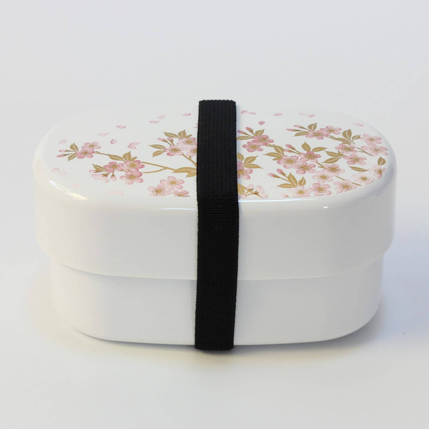 Sakura White and Pink Oval 2 Tier Bento Box