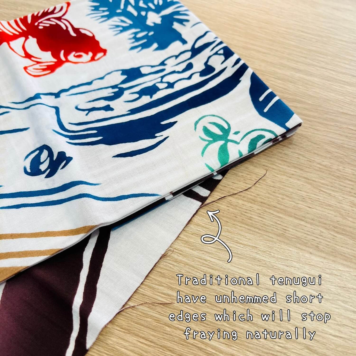 Rienzome Tenugui Goldfish Bowl on the Engawa | Hand dyed | Todaya Shoten
